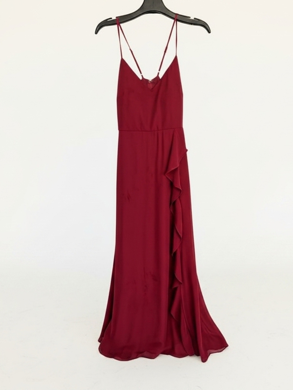 Birdy Grey Burgundy Elegant Spaghetti-Strap Maxi Theresa Dress Cascade Ruffle S - Picture 4 of 16